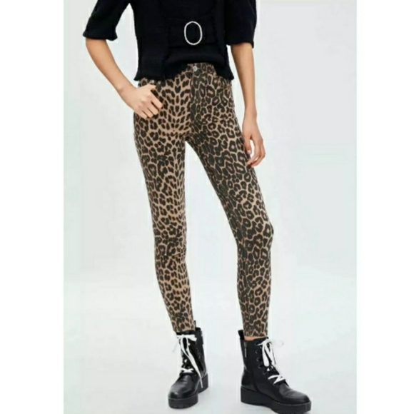 ZARA trf Leopard Print High Waisted Skinny Jeans - Picture 1 of 8